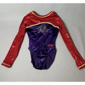 Alpha Factor Long Sleeve Red Purple Bling Competition Leotard Size CME Youth‎ M